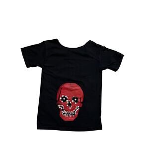 Red Skull Rhinestone Punk Black T-shirt, Small